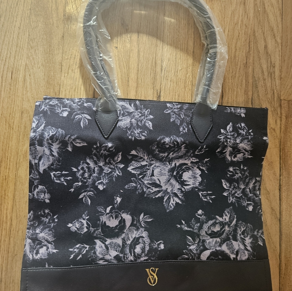 Victoria's Secret Black and White Floral Tote